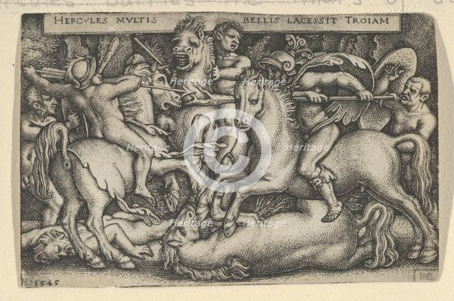 Hercules Fighting Against the Trojans, from The Labors of Hercules, 1545. Creator: Sebald Beham.
