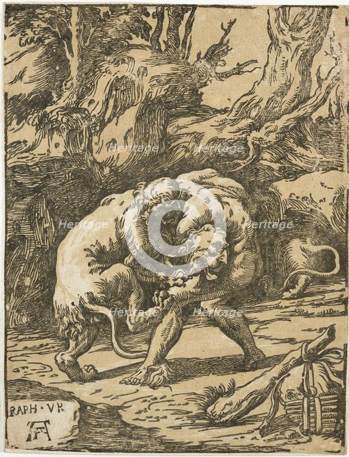 Hercules fighting the Nemean lion,  1540-1550. Creator: Niccolo Vicentino.