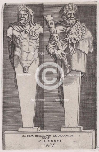 Hercules from the "The Hermae", dated 1536. Creator: Agostino Veneziano.