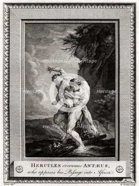 'Hercules overcomes Antaeus, who opposes his Passage into Africa', 1775. Artist: W Walker