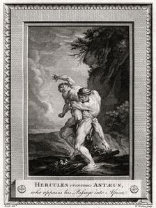 Hercules overcomes Antaeus, who opposes his Passage into Africa 1775. Artist: W Walker