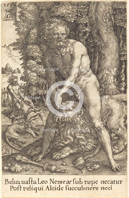 Hercules Slaying the Lion of Nemea, 1550. Creator: Heinrich Aldegrever.