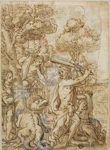 Hercules Slaying the Serpent Ladon in the Garden of the Hesperides, n.d. Creator: Andrea Lilio