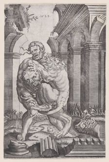 Hercules Strangling the Nemean Lion, dated 1528. Creator: Agostino Veneziano