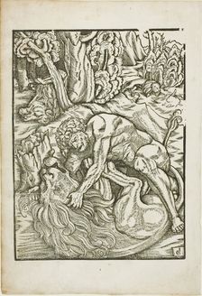 Hercules Strangling the Nemean Lion, from the Labors of Hercules, c. 1528. Creator: Gabriel Salmon
