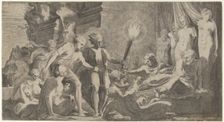 Hercules surprising Fanus who mistook him for Omphale, 1540-56 Creator: Leon Davent