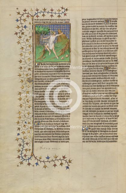 Hercules Poisoned by the Shirt of Nessus; Des cas des nobles hommes et femmes, about 1413-1415. Creators: Boucicaut Master, Workshop of the Boucicaut Master.