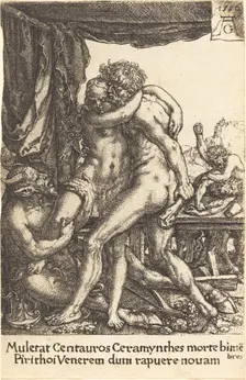 Hercules Preventing the Centaurs from the Rape of Hippodamia, 1550. Creator: Heinrich Aldegrever