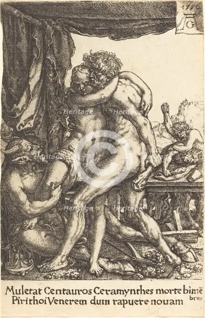 Hercules Preventing the Centaurs from the Rape of Hippodamia, 1550. Creator: Heinrich Aldegrever.
