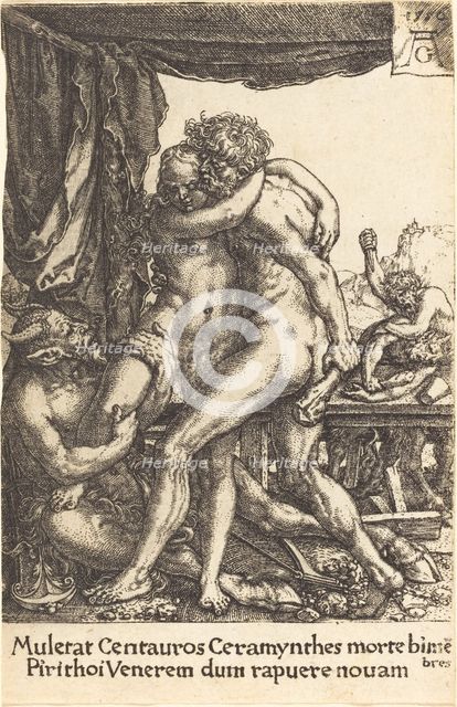 Hercules Preventing the Centaurs from the Rape of Hippodamia, 1550. Creator: Heinrich Aldegrever.