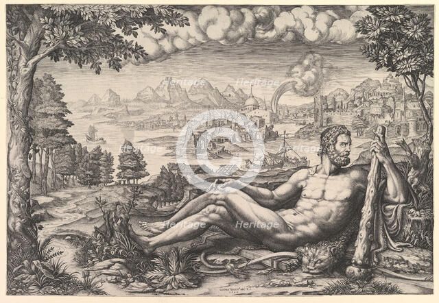 Hercules Resting from His Labors, 1567. Creator: Giorgio Ghisi.