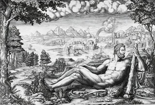 Hercules Resting from His Labors, 1567. Creator: Giorgio Ghisi.