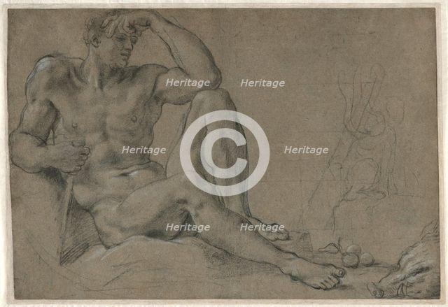 Hercules Resting (recto), 1595-1597. Creator: Annibale Carracci (Italian, c. 1560-1609).