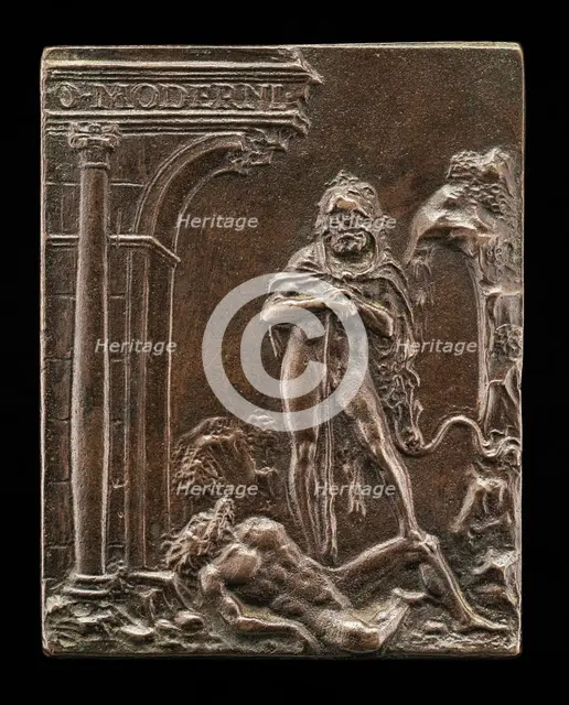 Hercules Triumphant over Antaeus, late 15th - early 16th century. Creator: Moderno.