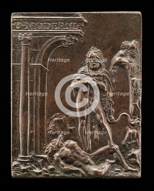 Hercules Triumphant over Antaeus, late 15th - early 16th century. Creator: Moderno.