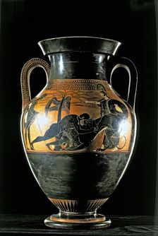 Heracles fighting the Nemean lion Attic black-figure amphora from Vulci