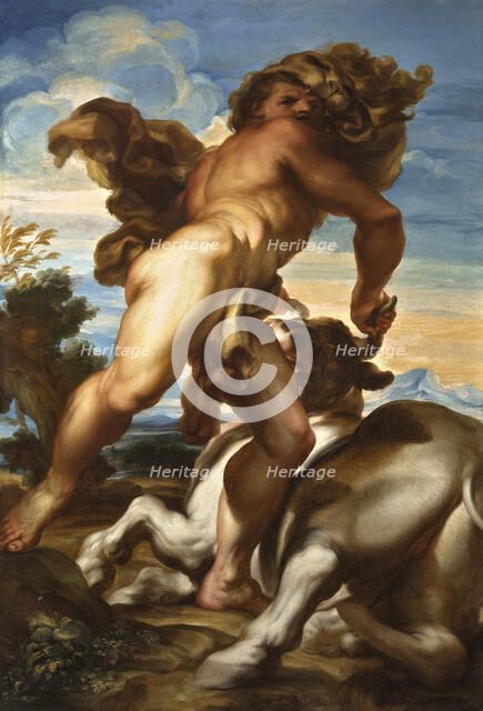 Heracles with the Cretan bull, c.1690. Creator: De Ferrari, Gregorio (1647-1726).