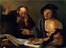 Heraclitus and Democritus early 17th century. Artist: Dirck van Baburen