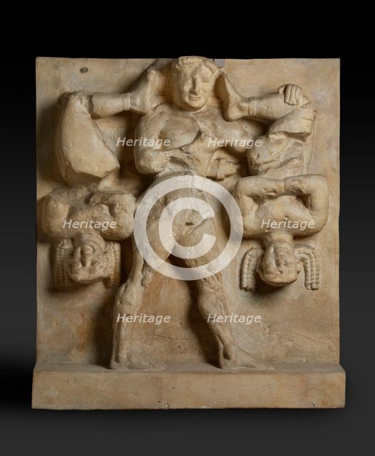 Herakles and Kerkopes. Metope from Temple C at Selinous, late 6th century BC. Artist: Unknown.