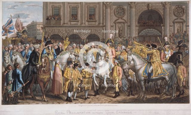 Herald reading the proclamation of peace outside the Royal Exchange, London 29 April, 1802. Artist: Anon