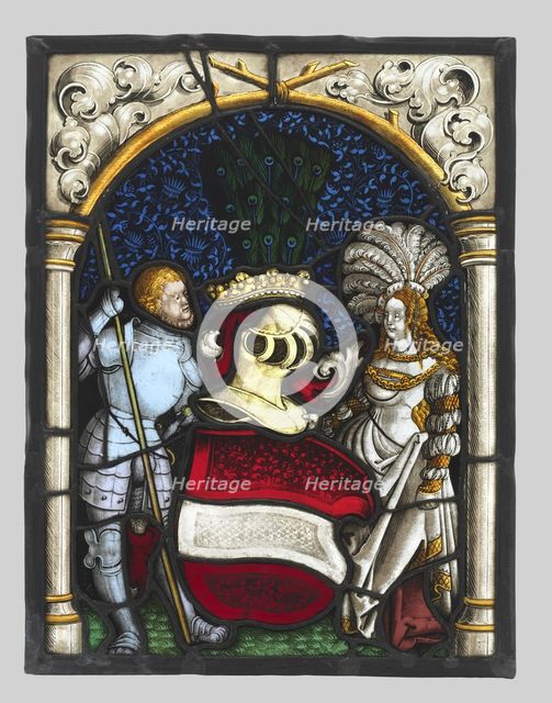 Heraldic Panel Depicting a Knight and a Lady with the Arms of the Archduchy of Austria, c. 1515. Creator: Unknown.