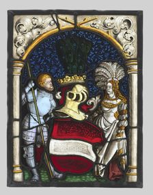 Heraldic Panel Depicting a Knight and a Lady with the Arms of the Archduchy of Austria, c. 1515. Creator: Unknown