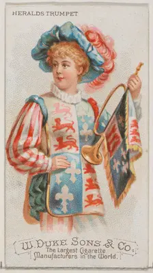 Heralds Trumpet, from the Musical Instruments series (N82) for Duke brand cigarettes, 1888., 1888. Creator: Schumacher & Ettlinger