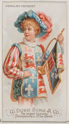 Heralds Trumpet, from the Musical Instruments series (N82) for Duke brand cigarettes, 1888., 1888. Creator: Schumacher & Ettlinger