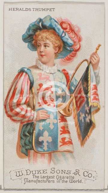 Heralds Trumpet, from the Musical Instruments series (N82) for Duke brand cigarettes, 1888., 1888. Creator: Schumacher & Ettlinger.