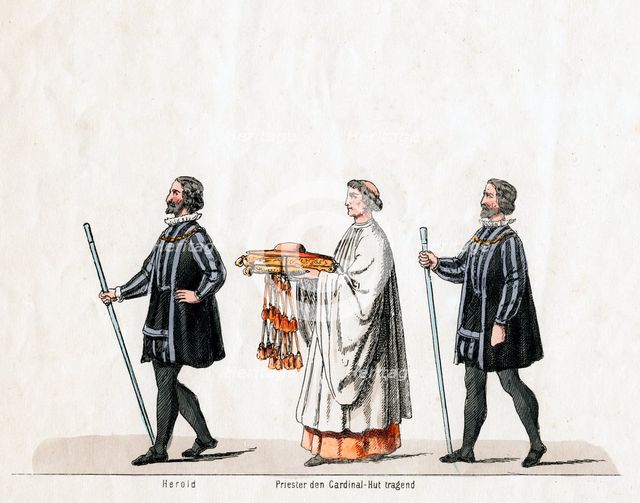 Heralds and priest, costume design for Shakespeare's play, Henry VIII, 19th century. Artist: Unknown