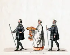 Heralds and priest, costume design for Shakespeare's play, Henry VIII, 19th century