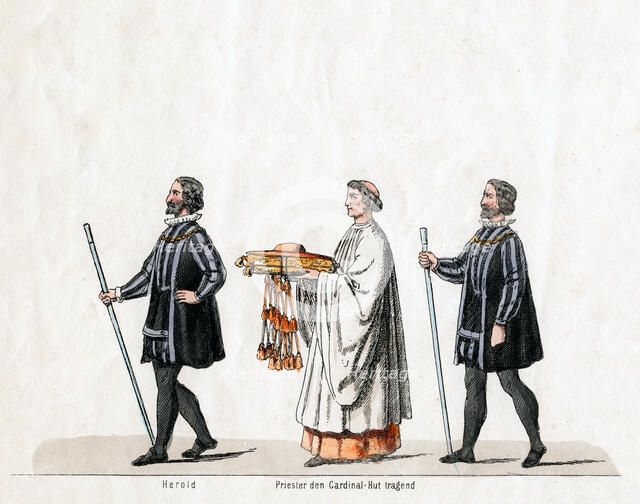 Heralds and priest, costume design for Shakespeare's play, Henry VIII, 19th century. Artist: Unknown