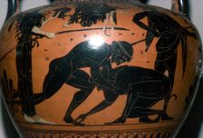 Heralles and Antaios, detail on Greek Neck-Amphora, c520BC-c510 BC. Artist: Leagros Group