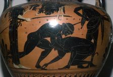 Heralles and Antaios, detail on Greek Neck-Amphora, c520BC-c510 BC. Artist: Leagros Group