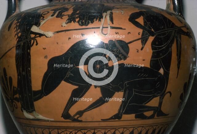 Heralles and Antaios, detail on Greek Neck-Amphora, c520BC-c510 BC.  Artist: Leagros Group.