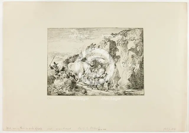 Herd Coming through an Arch of Rock, 1740. Creator: Christian Wilhelm Ernst Dietrich.