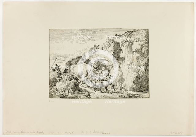 Herd Coming through an Arch of Rock, 1740. Creator: Christian Wilhelm Ernst Dietrich.