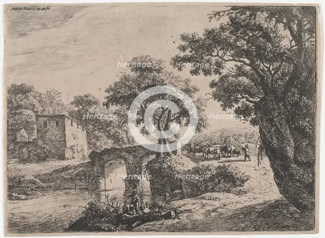 Herd Near a Stone Bridge, 17th century. Creator: Anthonie Waterloo.
