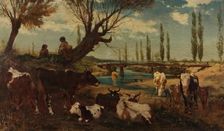Herd of cows by the water, 1872. Creator: Carl Rudolf Huber
