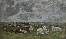 Herd of cows under a stormy sky, 1883-1888. Creator: Eugene Louis Boudin