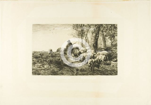 Herd of Pigs with Swineherd, 1878. Creator: Charles Emile Jacque.