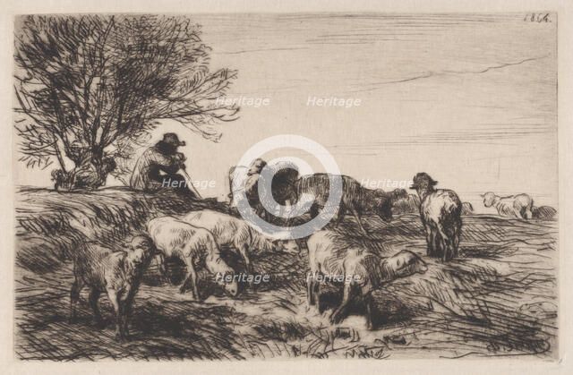 Herd of Sheep, 1864. Creator: Charles Emile Jacque.