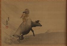 Herdboy on a water-buffalo in a rainstorm, Edo period, late 18th century. Creator: Nagasawa Rosetsu
