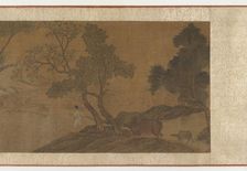Herdboys and water buffaloes crossing a stream, 16th-17th century. Creator: Unknown