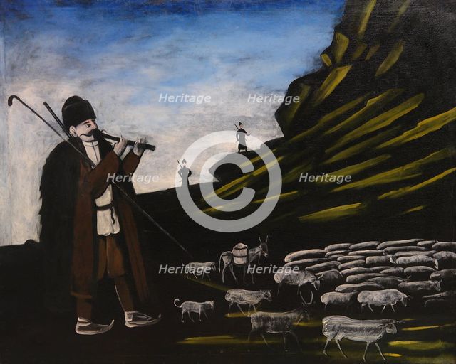 Herder with flock.