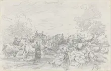 Herds Crossing a Stream, 1877. Creator: Eugene Louis Boudin