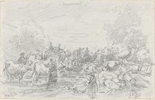 Herds Crossing a Stream, 1877. Creator: Eugene Louis Boudin