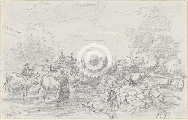 Herds Crossing a Stream, 1877. Creator: Eugene Louis Boudin.