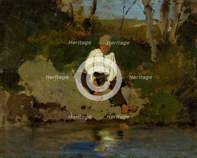 Herdsboy on the Riverbank, 1889-1892. Creator: Ladislav Mednyanszky.