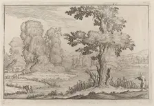 Herdsman and Cows Crossing a River, 1638. Creator: Ercole Bazicaluva